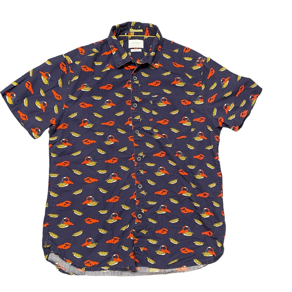 Cactus Man Lobster Button Up Short Sleeved Collared Shirt Slim Fit Size Large